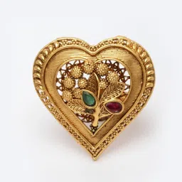 Panash Gold Plated Red & Green Stone Heart Shaped Finger Ring image 3