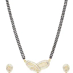 Panash Gold Plated & White CZ Stone Studded Mangalsutra & Earrings Set image 3