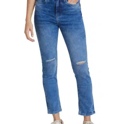 Being Human Blue Distressed Regular Fit Mid Rise Jeans image 1