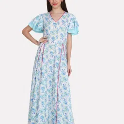 PATRORNA Blue & White Floral Print Nighty image 1