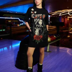 The Souled Store Black Loose Graphic Dress image 3