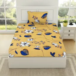 Welspun Floral Mustard Yellow Microfiber Single Bedsheet with Pillow Cover image 1