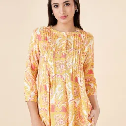 Akkriti by Pantaloons Yellow Cotton Printed 3/4th sleeve Kurti image 3
