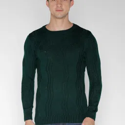 Identiti Dark Green Slim Fit Self Design Pullover image 1