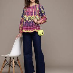 Label Ritu Kumar Pink Cotton Aztec Ebony Top-picture-33