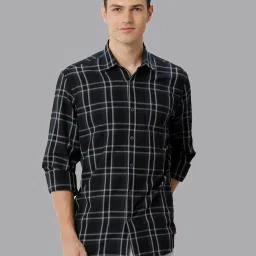 CAVALLO by Linen Club Black Contemporary Fit Check Shirt image 1
