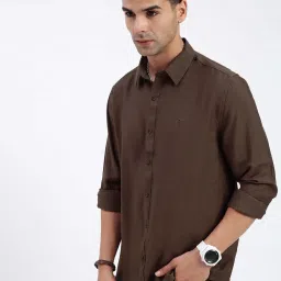 showoffff SHOWOFF Brown Cotton Slim fit Solid Shirt image 3