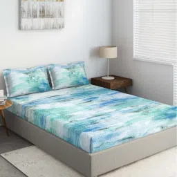 DDecor Printed Blue 136 TC Cotton Double Bedsheet with 2 Pillow Covers image 1