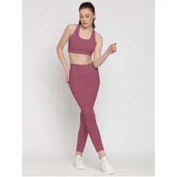 Wear Jukebox Long Line Tights Super High Rise & Sports Bra for Women Mauve (Set of 2)-picture-18