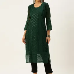 SWAGG INDIA Green Embroidered Straight Kurta image 1