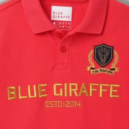Blue Giraffe Boys Red Cotton Printed 1 T-shirt image 3