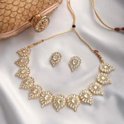 Teejh Gold-Plated Jhilmil Pearl & Polki Necklace Set for Women-picture-41