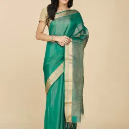 Fabindia Green Cotton Silk Printed Saree Without Blouse Piece image 1