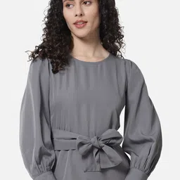 BAESD Puff Sleeves Waist Tie-Up Top-picture-21