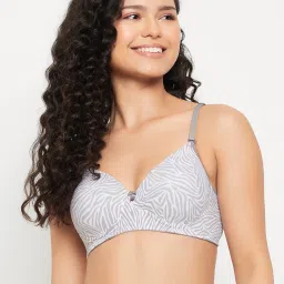 Clovia Grey Printed Full Coverage Non-Wired T-Shirt Bra image 1