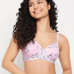 Clovia Pink Printed Full Coverage Non-Wired T-Shirt Bra image 1