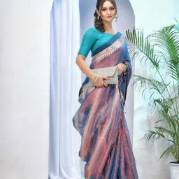 Desh Bidesh Purple & Golden Woven Saree With Unstitched Blouse image 3