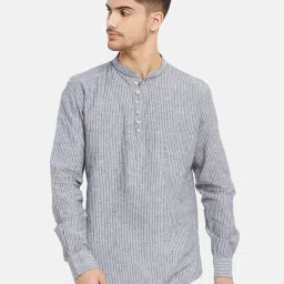 METTLE Grey Cotton Regular Fit Striped Shirt image 1