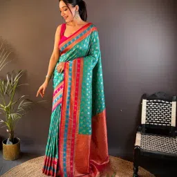 Elora Teal Woven Saree-image-4