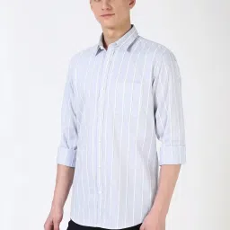 Peter England Grey Slim Fit Striped Shirt image 3