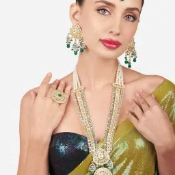 Zaveri Pearls Green Meenakari Dazzling Kundan Bridal Necklace Earring Maangtikka Ring Set-ZPFK16093-picture-41