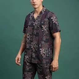 showoffff Showoff Navy Blue Cotton Relaxed Fit Print Co-Ord Set image 3