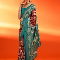 Saree Mall Maroon Printed Sarees With Unstitched Blouse image 3