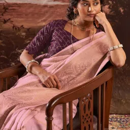 Saree Mall Pink Woven Sarees With Unstitched Blouse image 3
