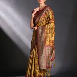 Saree Mall Yellow Printed Sarees With Unstitched Blouse image 3