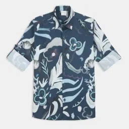 Cavio Boys Turquoise Blue Cotton Printed Comfort Fit Shirt-picture-14