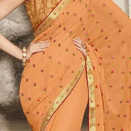 Saree Mall Orange Embellished Sarees With Unstitched Blouse image 3