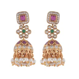 Curio Cottage Gold Meira Petite Ruby Jhumki Earrings image 3