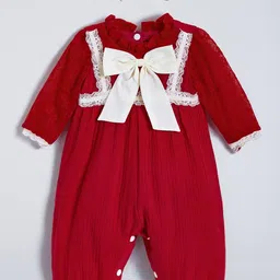 Hopscotch Girls Solid Bow Applique Lace Bodysuit-image-92