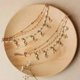 Curio Cottage Gold Gleaming Green Kundan Ear Chain Earrings-picture-35