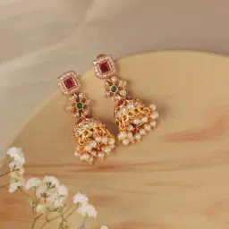 Curio Cottage Gold Meira Petite Ruby Jhumki Earrings-picture-15