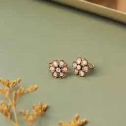 Curio Cottage Gold Floral Kundan Ear Cuff Earrings-picture-23
