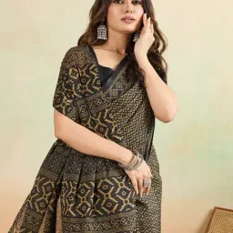 SHANVIKA Black Cotton Geometric Saree Without Blouse Piece image 5