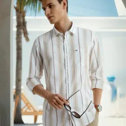 Peter England White Slim Fit Stripe Shirt-picture-24