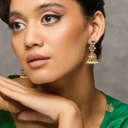 Curio Cottage Gold Meira Petite Ruby Jhumki Earrings image 2