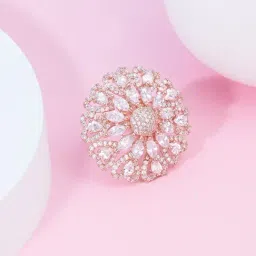 Zaveri Pearls Rose Gold Cubic Zirconia Party Bling Statement Brass Adjustable Finger Ring-ZPFK16106-picture-28