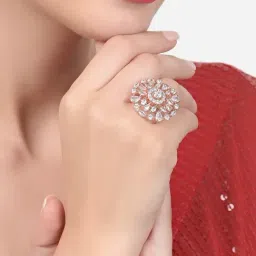 Zaveri Pearls Rose Gold Cubic Zirconia Party Bling Statement Brass Adjustable Finger Ring-ZPFK16104-picture-27