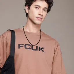 FCUK Brand Logo Printed Drop-Shoulder Sleeves Relaxed Fit Pure Cotton T-shirt-image-54