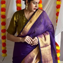 Sundarii Purple Linen Saree image 4