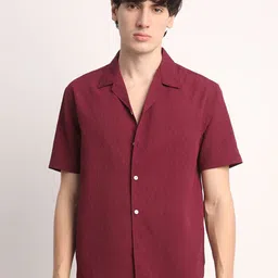 Voroxy Men Comfort Cuban Collar Textured Polycotton Casual Shirt image 1