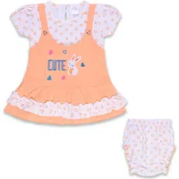 Wish Karo Kids Orange Printed Frock & Briefs-image-65