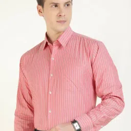 Hancock Coral Cotton Slim Fit Striped Shirt-image-39