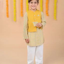 Budding Bees Kids 3pcs Mustard Festive Kurta set with wallet-picture-2