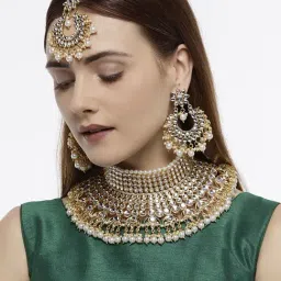Zaveri Pearls Gold Tone Kundan Bridal Choker Necklace Earring Maangtikka Set-ZPFK7397-picture-26