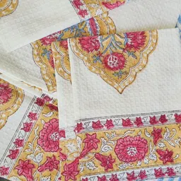 Pink Potli White & Yellow 3 Pieces Floral Printed Organic Cotton 300 GSM Bath Towel image 5