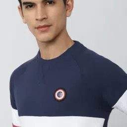 Peter England Jeans Pink & Blue Slim Fit Colour Block SweatShirt image 4